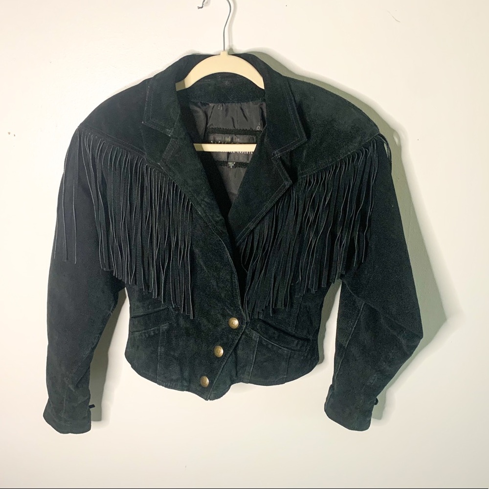 Wilson’s real leather suede fringe jacket, black, small